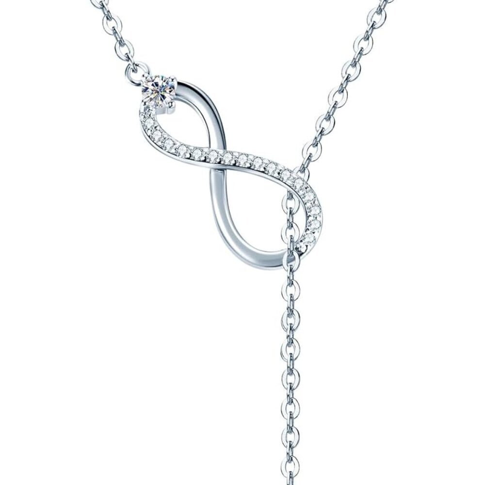 Sterling Silver Moissanite Necklace Dainty Drop Y Infinity Pendant for Women